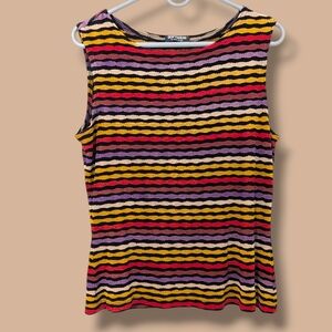 Softwear By Mark Singer Vintage Multicolor Striped Sleeveless Top M Retro